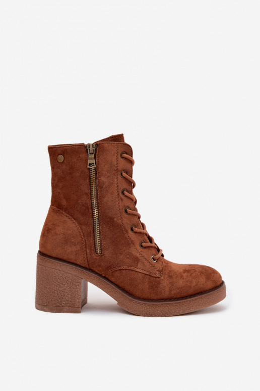 Bottes de cheville pour femmes isolées avec lacets et fermetures éclair en marron Paressa