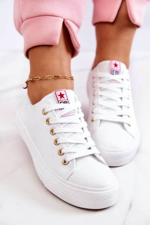 Damen klassische Freizeit-Schuhe in Weiß und Gold Ecoma