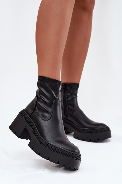 Dames enkellaarsjes op chunky hakken en platform in zwarte faux leather Elvianne
