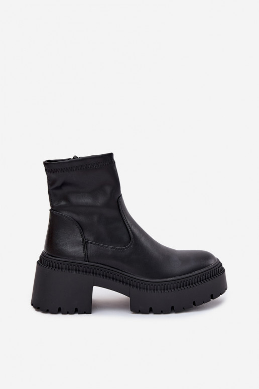 Bottines pour femmes sur talons épais et plateforme en simili cuir noir Elvianne