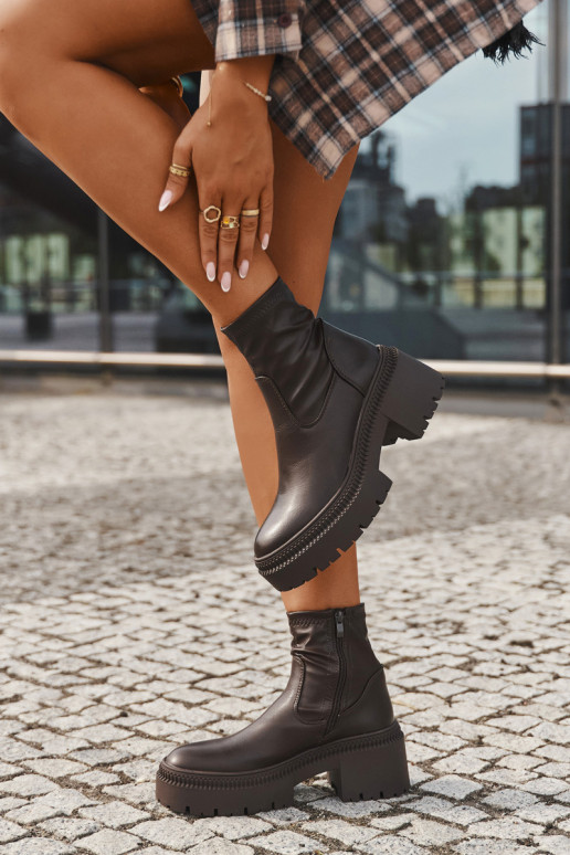 Dames enkellaarsjes op chunky hakken en platform in bruin faux leather Elvianne