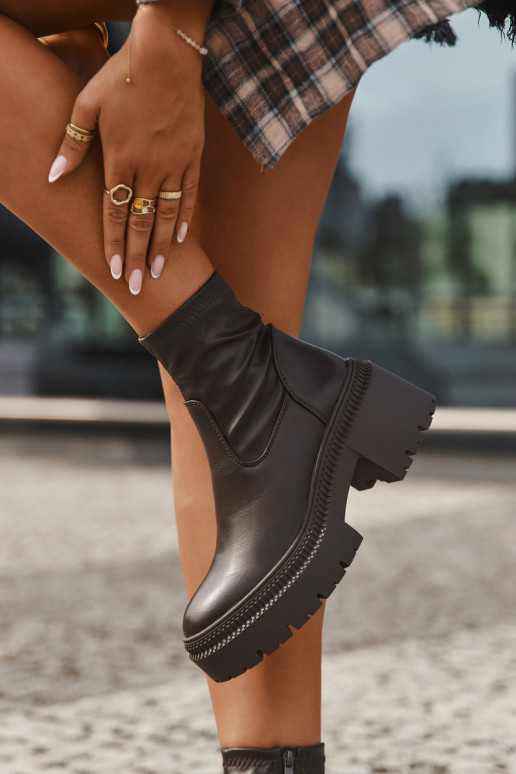 Dames enkellaarsjes op chunky hakken en platform in bruin faux leather Elvianne