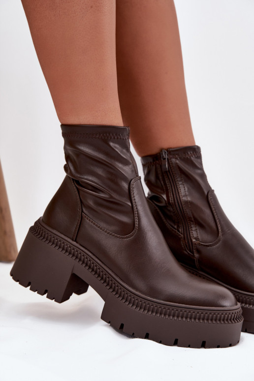 Dames enkellaarsjes op chunky hakken en platform in bruin faux leather Elvianne