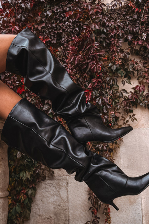 Bottes hautes pour femmes à enfiler avec talons fins en noir Ysolienne