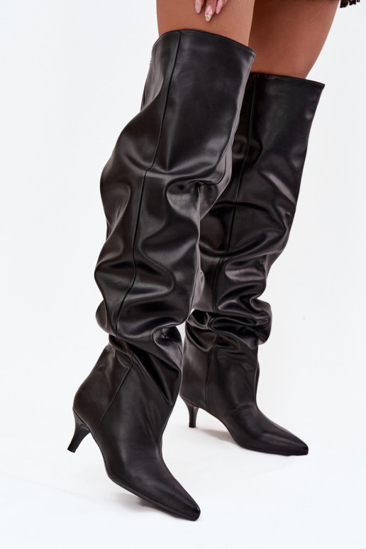 Bottes hautes pour femmes à enfiler avec talons fins en noir Ysolienne