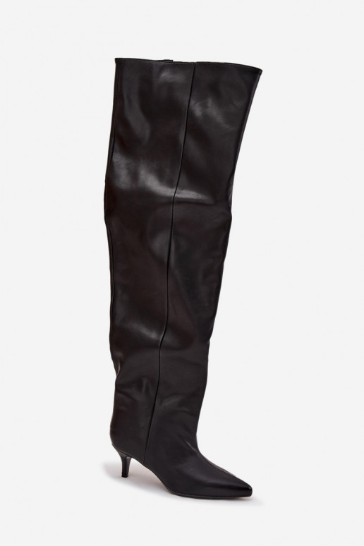 Bottes hautes pour femmes à enfiler avec talons fins en noir Ysolienne