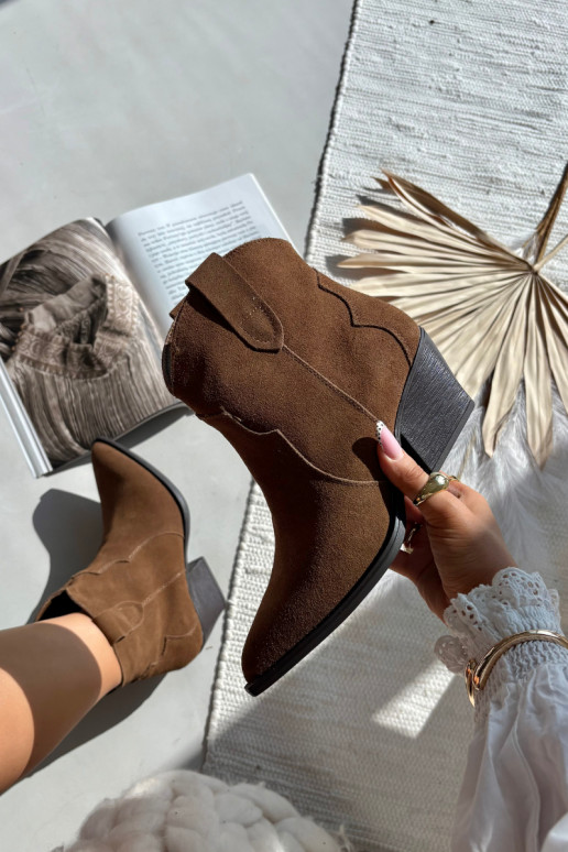 Damen Stiefeletten im Cowboy-Stil aus braunem Kunstveloursleder Beretta