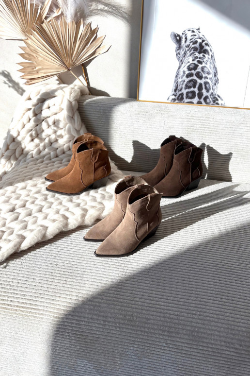 Damen Stiefeletten im Cowboy-Stil aus braunem Kunstveloursleder Beretta