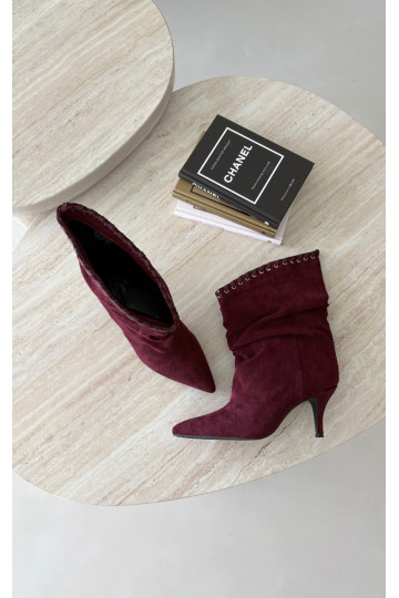 Falten ankle boots mit dünnen Absätzen in burgunderfarbener Herella