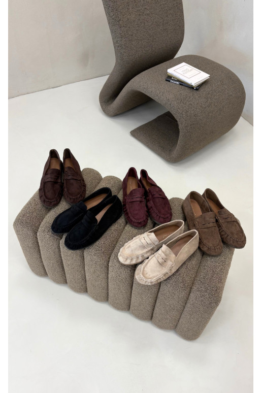 Mocassins pour femmes avec volants en daim synthétique couleur sable Sabley