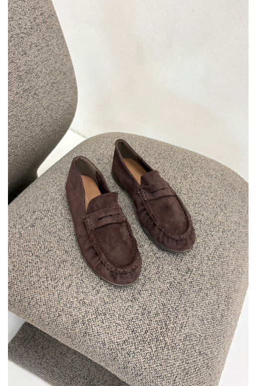Mocassins pour femmes avec volants en daim synthétique couleur chocolat Sabley