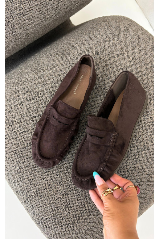 Mocassins pour femmes avec volants en daim synthétique couleur chocolat Sabley