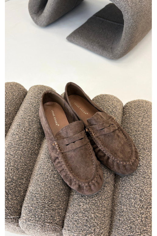 Mocassins pour femmes avec volants en daim synthétique couleur marron Sabley