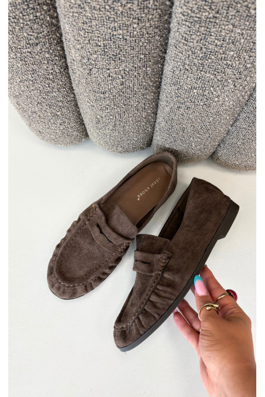 Mocassins pour femmes avec volants en daim synthétique couleur marron Sabley