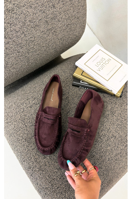 Mocassins pour femmes avec volants en daim synthétique couleur bordeaux Sabley
