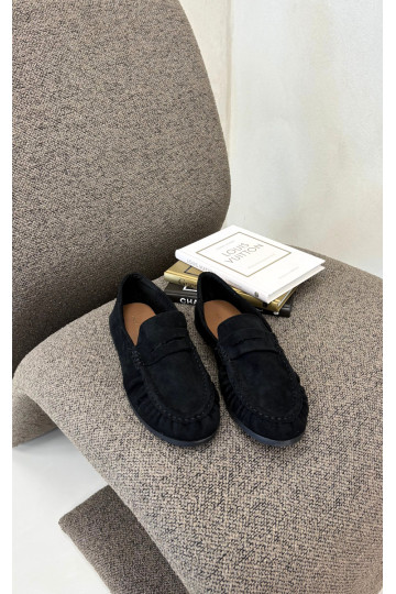 Damesmokassins met ruches van faux suede in zwart Sabley 2