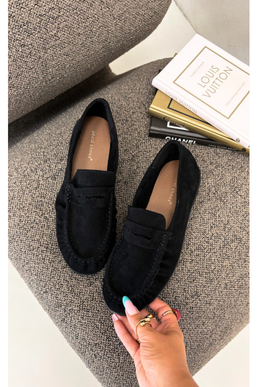 Mocassins pour femmes avec volants en daim synthétique couleur noire Sabley