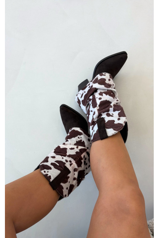 Bottines style cowboy avec tige incurvée et talons couleur marron Havie