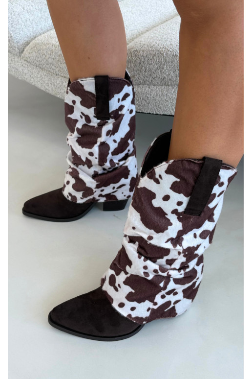 Cowboy-Stil ankle boots mit gebogenem Schaft und Absätzen in brauner Havie