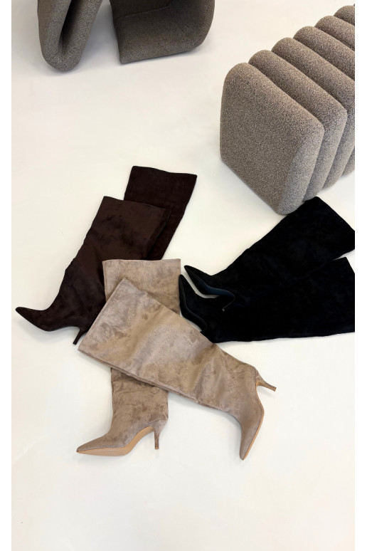 Bottes hautes à enfiler pour femmes avec talons fins couleur chocolat Corly