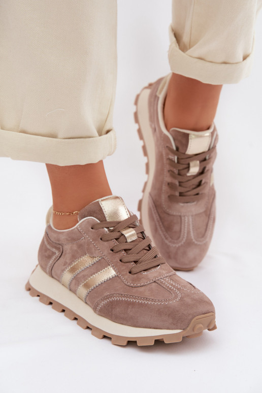 Baskets plateformes en daim synthétique pour femmes couleur sable S.Barski LR61-7097