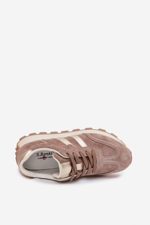 Baskets plateformes en daim synthétique pour femmes couleur sable S.Barski LR61-7097
