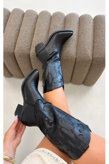 Kniehoge cowboylaarzen met hakken in zwarte faux leather Jarissa