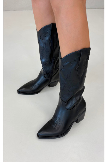 Knöchelhohe Cowboy-Stiefel mit Absätzen aus schwarzem Kunstleder Jarissa 2
