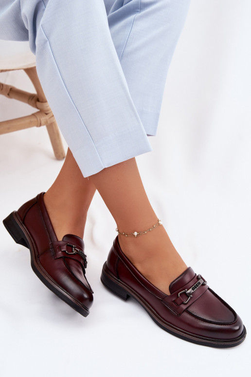 Mocassins en cuir bordeaux pour femmes Vinceza 39983