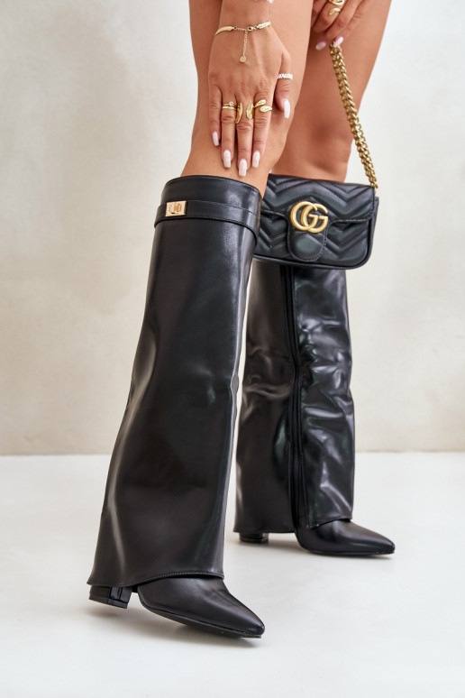 Damen Stiefel aus Kunstleder mit Einsätzen und Absätzen schwarz Avamora