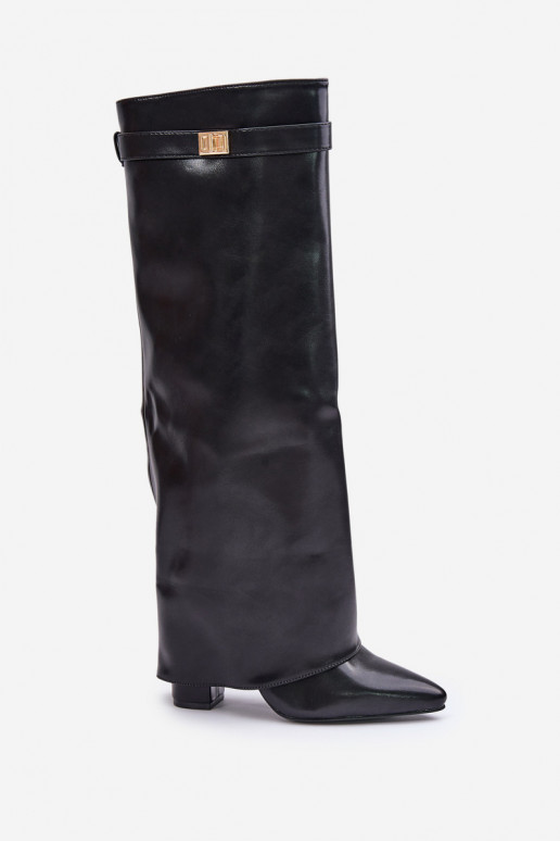 Bottes hautes femmes en simili cuir avec inserts et talons noirs Avamora