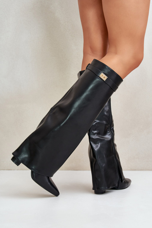 Damen Stiefel aus Kunstleder mit Einsätzen und Absätzen schwarz Avamora