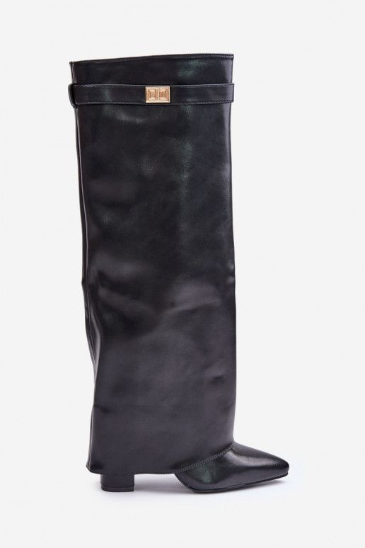 Damen Stiefel aus Kunstleder mit Einsätzen und Absätzen schwarz Avamora