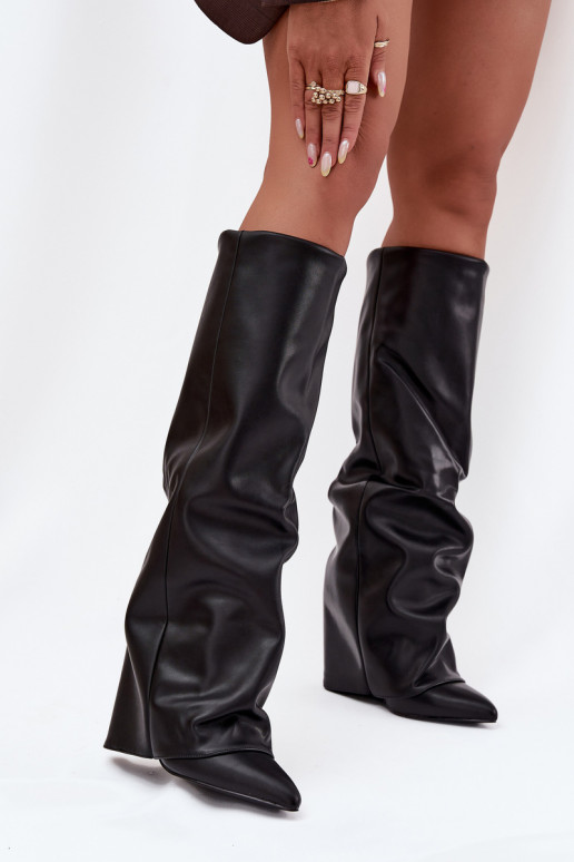 Damen Stiefel gefüttert mit Einsätzen und Absätzen schwarz Elivira