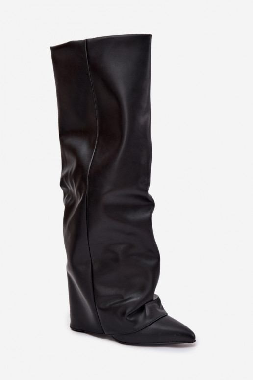 Bottes hautes femmes doublées avec inserts et talons noirs Elivira