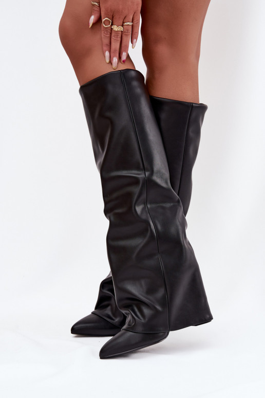 Damen Stiefel gefüttert mit Einsätzen und Absätzen schwarz Elivira