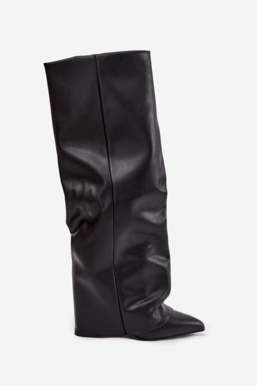 Damen Stiefel gefüttert mit Einsätzen und Absätzen schwarz Elivira