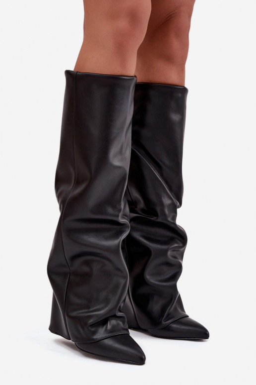 Damen Stiefel gefüttert mit Einsätzen und Absätzen schwarz Elivira