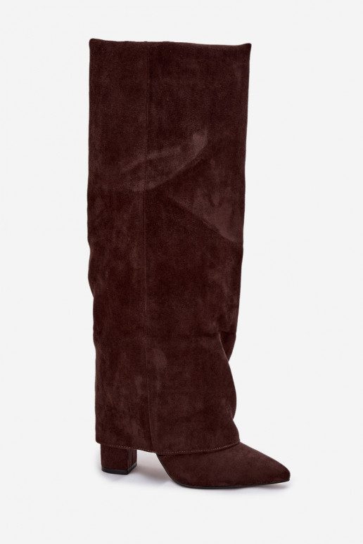 Damen Stiefel gefüttert mit Einsätzen und Absätzen aus Kunstveloursleder schokoladenfarben Elivira