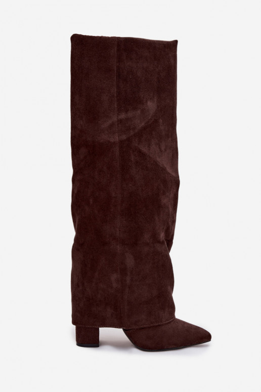 Damen Stiefel gefüttert mit Einsätzen und Absätzen aus Kunstveloursleder schokoladenfarben Elivira