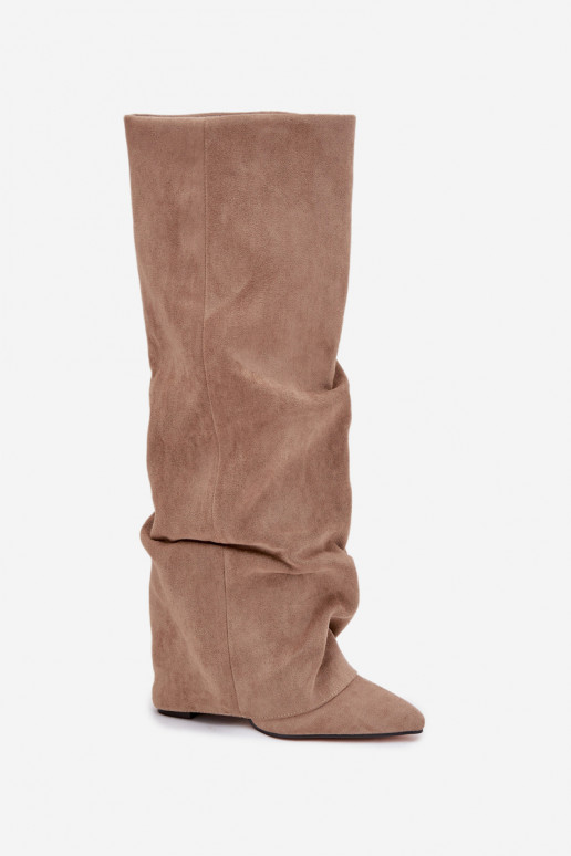 Bottes hautes femmes doublées avec inserts et talons en faux daim sable Elivira