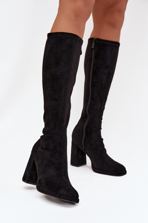 Bottes hautes femmes avec inserts sur talon carré noir Brivana