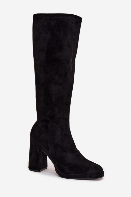 Damen Stiefel mit Einsätzen auf Blockabsatz schwarz Brivana
