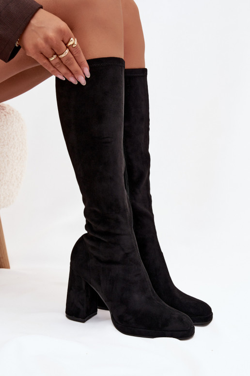 Damen Stiefel mit Einsätzen auf Blockabsatz schwarz Brivana