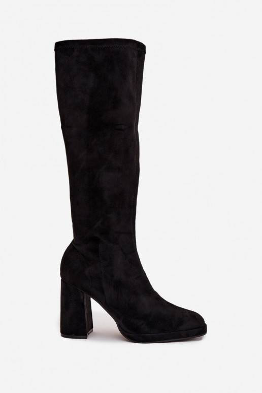 Damen Stiefel mit Einsätzen auf Blockabsatz schwarz Brivana