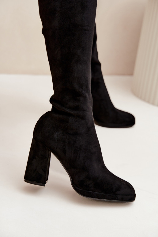 Damen Stiefel mit Einsätzen auf Blockabsatz schwarz Brivana