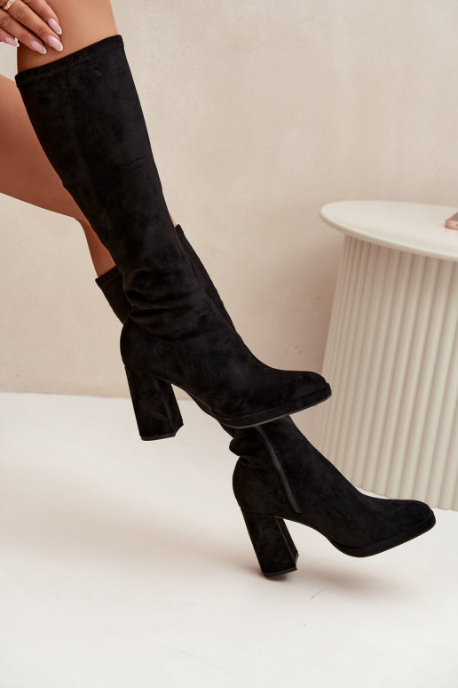 Bottes hautes femmes avec inserts sur talon carré noir Brivana