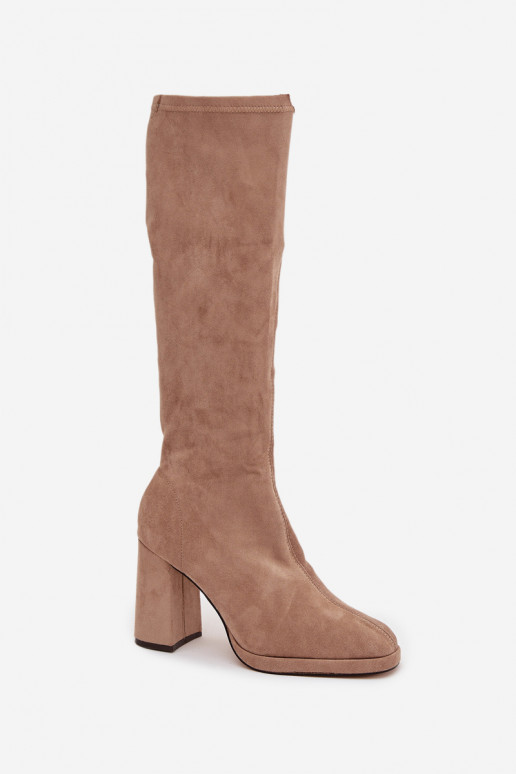 Damen Stiefel mit Einsätzen auf Blockabsatz sandfarben Brivana