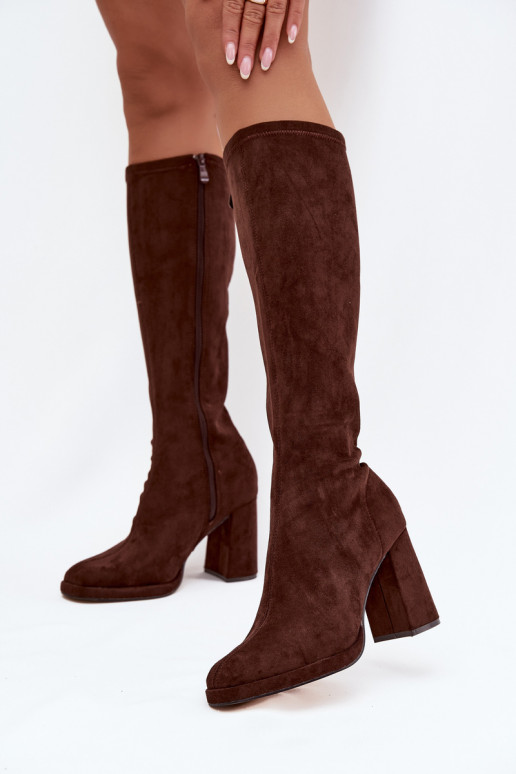 Damen Stiefel mit Einsätzen auf Blockabsatz braun Brivana