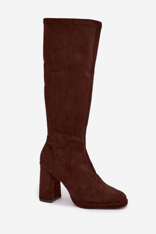 Bottes hautes femmes avec inserts sur talon carré marron Brivana